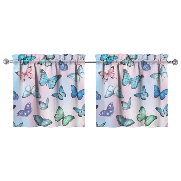 2 PCS Colorful Butterfly Curtains for Small Windows - 27.5x24 Inch Semi-Sheer Rod Pocket Panels, Artistic Floral Design, Fashionable & Versatile Kitchen Window Decor