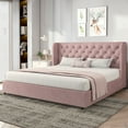 thumbnail image 7 of 4 EVER WINNER King Size Bed Frame, Pink King Bed Frame, Modern Upholstered Platform Bed Frame with Button Wingback Headboard, Pink, 7 of 7