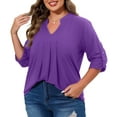 thumbnail image 4 of WellSize Plus Size Blouse for Women Dressy Pleated Tunic Tops Roll Up 3/4 Sleeve Shirts, 4 of 8