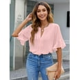 thumbnail image 5 of Womens White Blouses Chiffon Ruffle Short Sleeve V Neck Business Casual Tops Summer Cute Shirt, 5 of 6