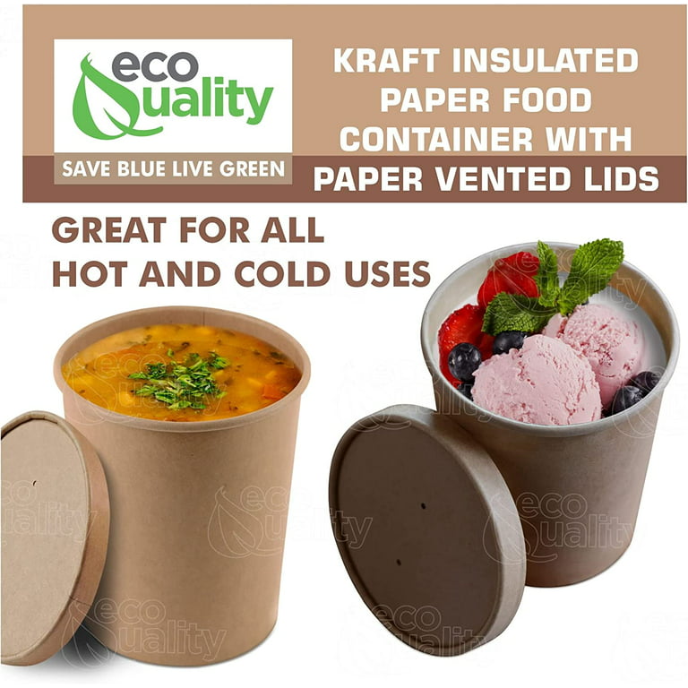 75 Pack] 32 oz Disposable Kraft Paper Soup Containers with Vented Lids -  Quart Ice Cream Containers, Frozen Yogurt Cups, Restaurant, Microwavable,  Take Out, Food Storage, Recyclable 