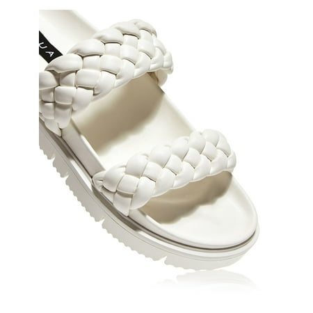 

AQUA Womens White 0.5 Platform Braided Logo Round Toe Wedge Slip On Slide Sandals Shoes 9.5