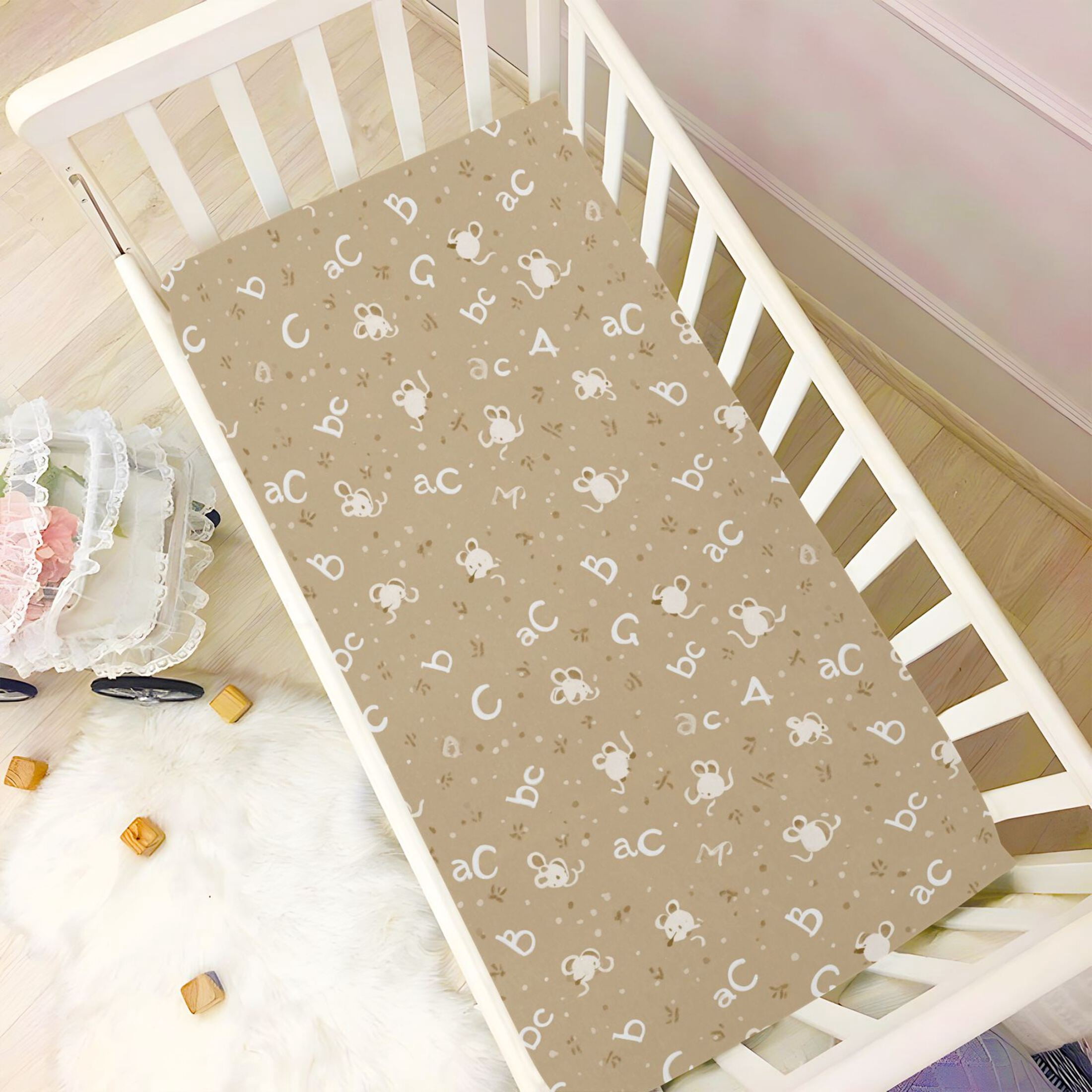 Baby Essentials 52”x 28”- Standard Cotton-like Modal Elastic- Letters Design Crib Sheets for Newborns and Toddlers