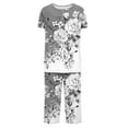 thumbnail image 5 of Cotton Pajamas for Women New Women's Short Sleeve Pajama Set 2 Piece Summer Sleep Set Floral Print Button Crew Neck Capris Pant Pjs Sets Pajama Shorts Women Gray XL, 5 of 5