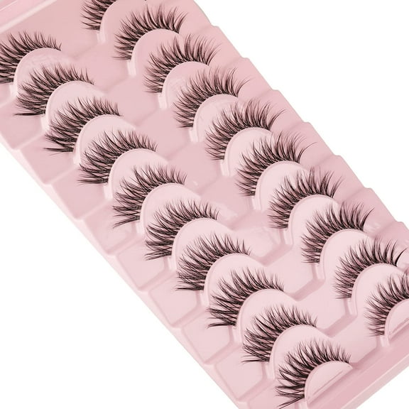 False Eyelashes Natural Lahes Wispy Russian Strip Lashes Clear band 15MM Cat Eye Lashes for Small Eyes 10 Pairs Pack