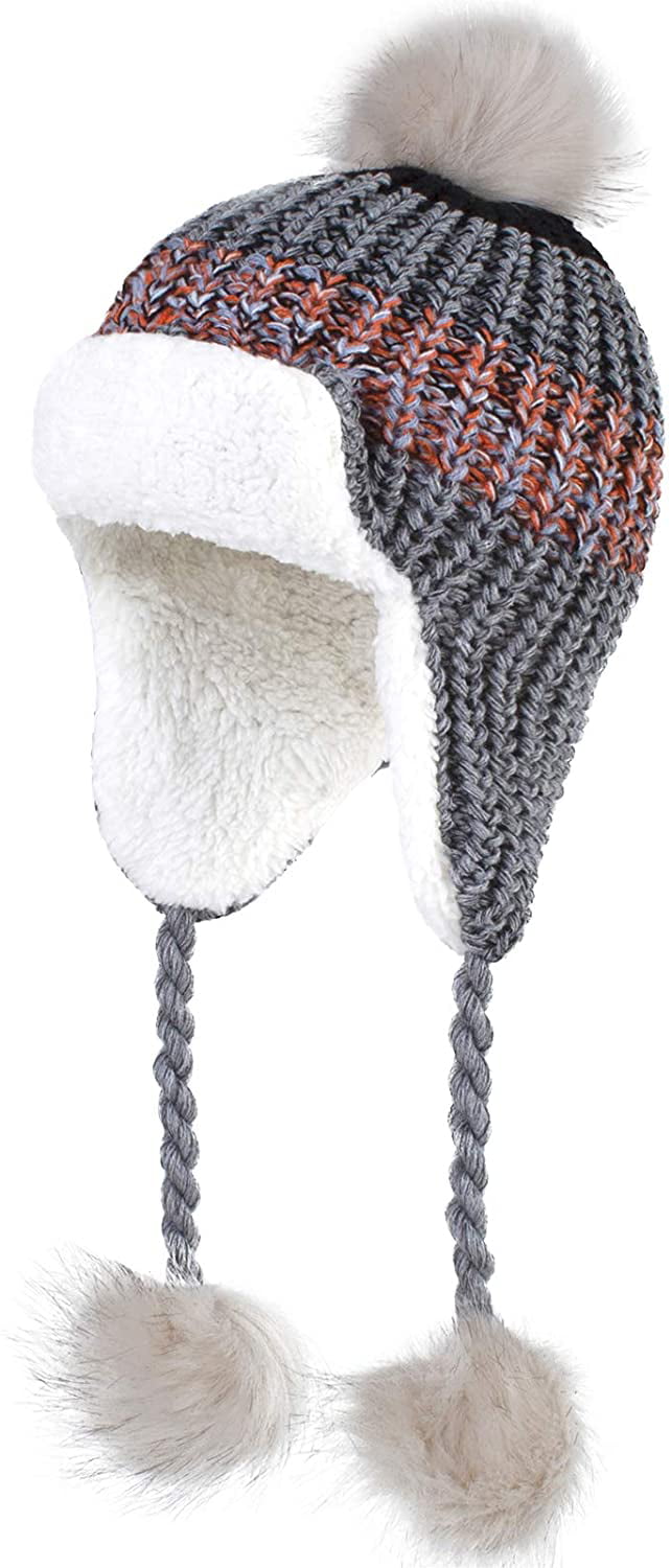 Knitted Baby Winter Beanie Earflap Warm Hat for Infant Toddler Boys Girls Fleece Lined Beanies with Pompom 