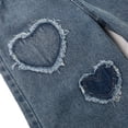 thumbnail image 5 of KIDSCOOL SPACE Girls Heart Patchwork Jeans, Kids Distressed Wide Leg Denim Pants,Light Blue,8-9 Years, 5 of 6