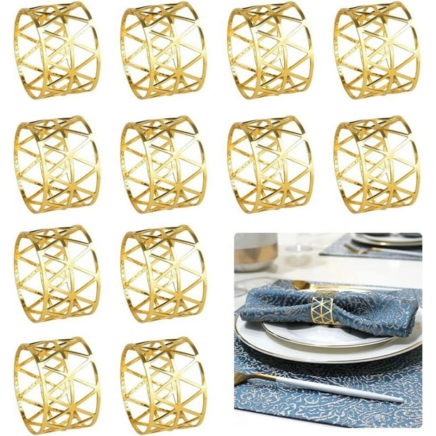 Elementos decorativos dorados con diseño de triángulo hueco descentrado, aspecto brillante y moderno de hierro metálico para decoración de mesa de cena de fiesta de bodas, juego de 12 piezas