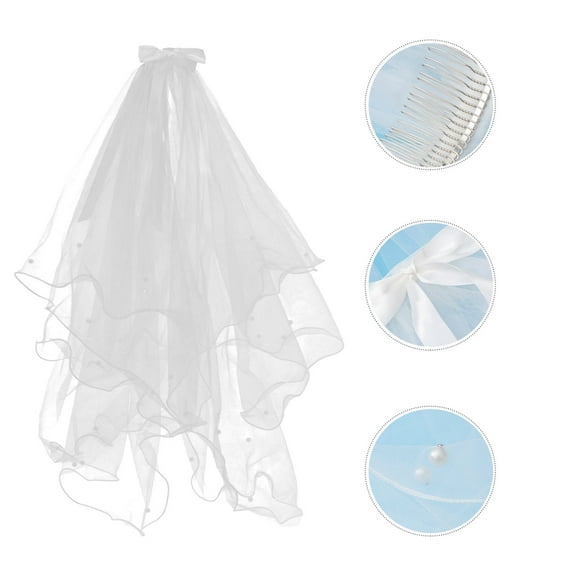 EXHUMKY 1Pack Veil Wedding Bride Beige Two Layer Design Elegant Wedding Accessory for Women