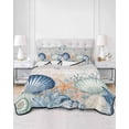 thumbnail image 2 of Full Size Quilt Bedding Set, Navy Blue Coastal Reversible Summer Quilt 3 Pieces, Shell Starfish Coral Vintage Summer Beach Lightweight Bedspreads Coverlets with 2 Pillow Shams for All Seasons, 2 of 5
