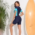thumbnail image 5 of IBTOM CASTLE Women Zipper Rash Guard Boyleg Padded Swimsuit Sun Protection Surfing Bathing Suit Wetsuit One Piece Athletic Swimwear L Navy Blue + Light Blue, 5 of 8