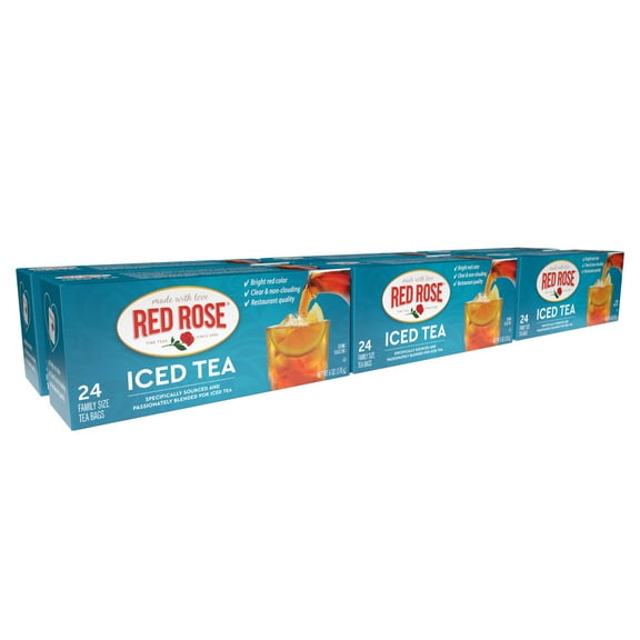Red Rose Family Size Iced Tea 24 Individually Wrapped Tea Bags Pack of 6 Full Flavored Refreshing Brewed Hot Served Cold Iced Tea