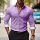 thumbnail image 1 of Camisas casuales de negocios a rayas para hombres para trabajo al aire libre, uso diario, camisas de manga larga con puños de primavera y verano, 1 of 6