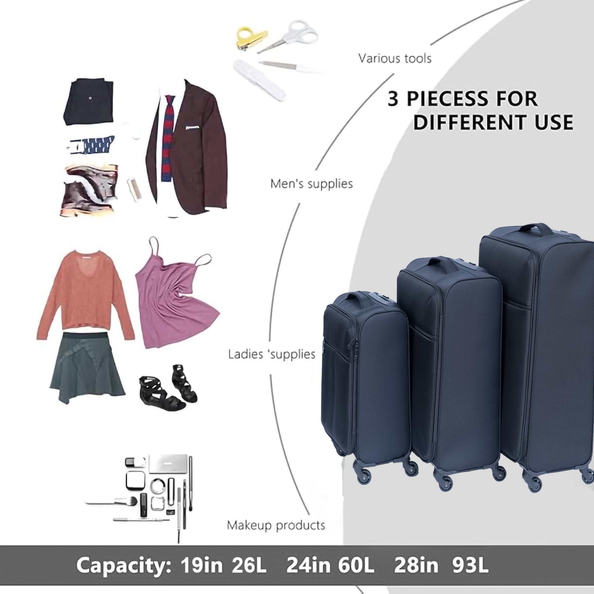 2PCS Oxford Suitcase set Traval Luggage Set without password lock Universal Wheel 20+24 inch