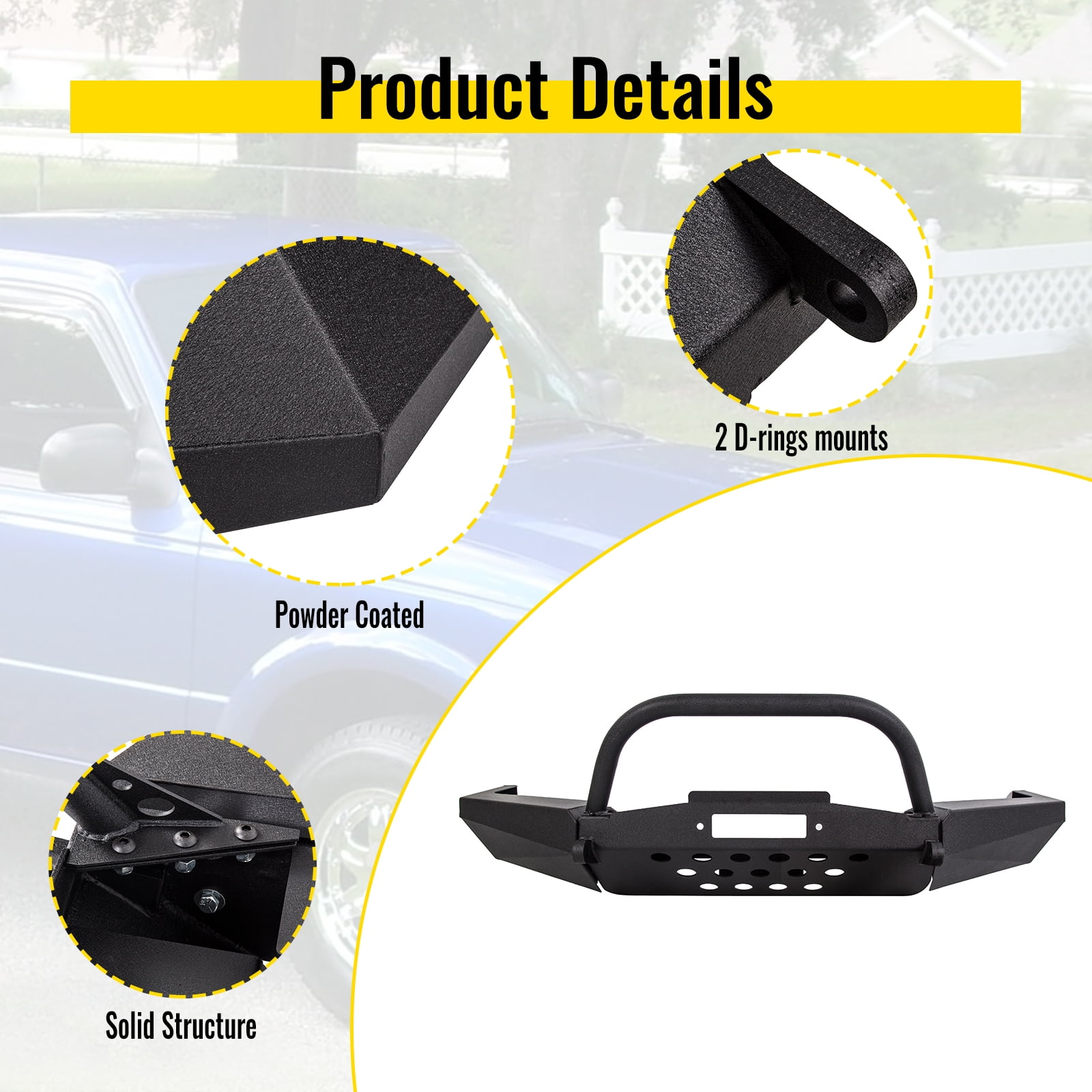 Kojem Bull Bar Bumper for 1998-2011 Ford Ranger W/ Winch Plate D-Ring Front Mounts Modular