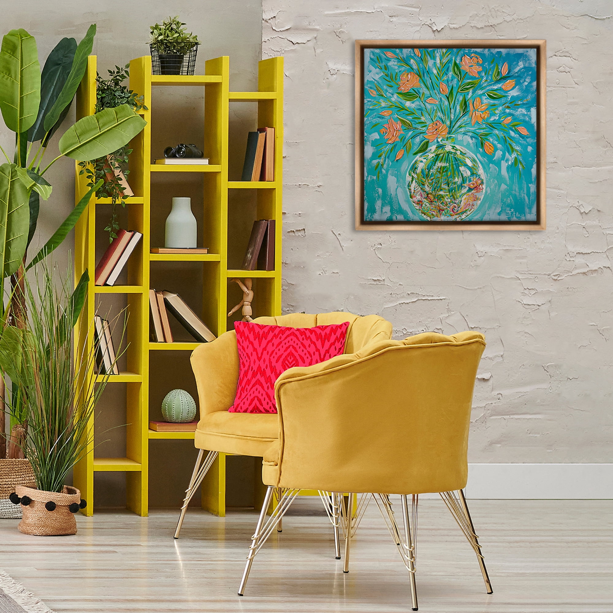 Stupell Industries Seahorse Fish Bowl Bouquet Nautical & Beach Painting Brown Floater Framed Canvas Art Print Wall Art, 25 x 25