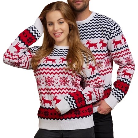 SOMER Ugly Christmas Sweater 2-Piece Set for Women & Men Warm Thick Knit Pullover Reindeer Snowflake Tops for Family Couples Holiday Party New Year Red