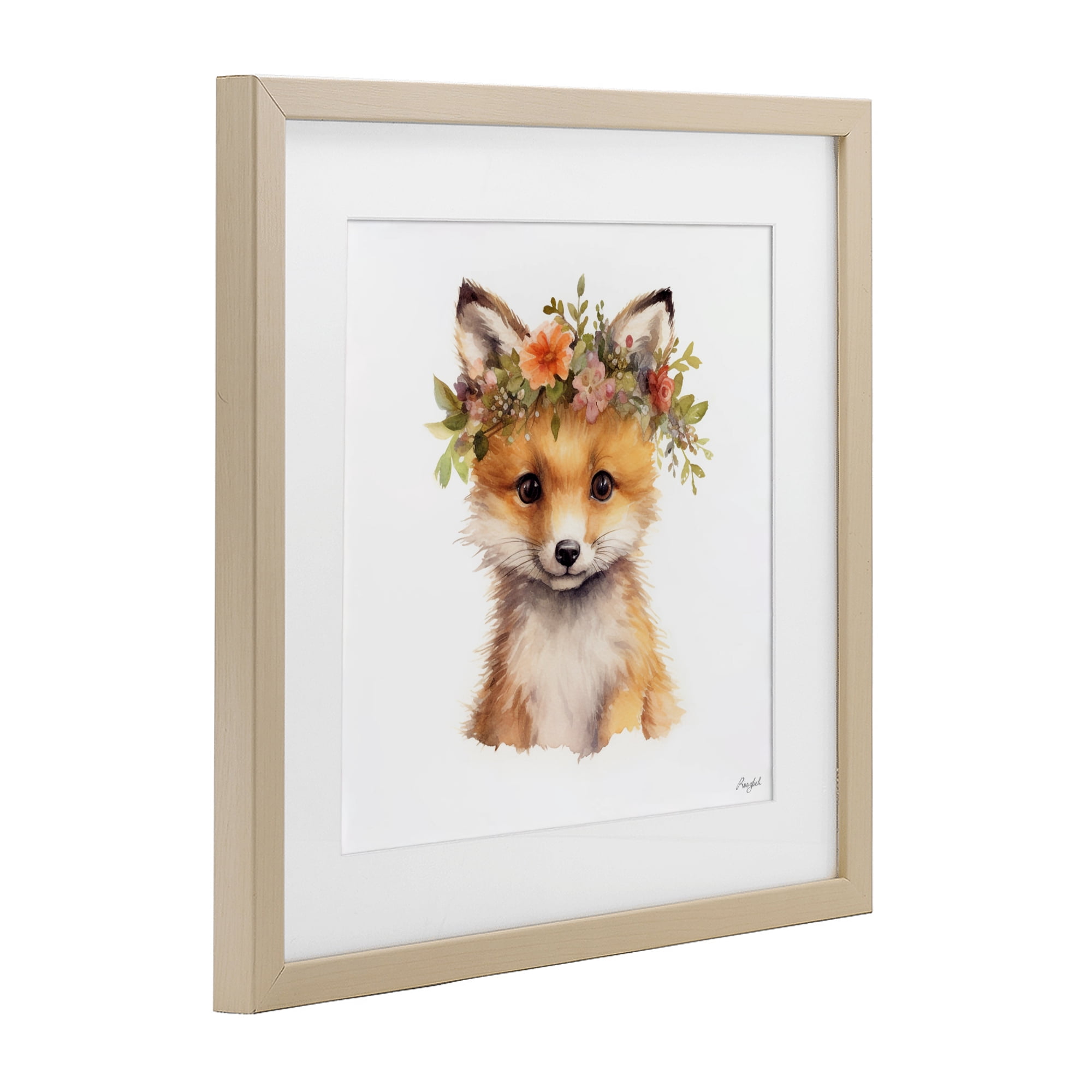 Stupell Industries Woodland Fox Flower Crown Birch Framed Print Under Glass, design by Roozbeh