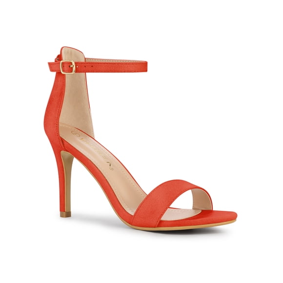 BLISSFUL STEP Women's Solid Color Strappy Suede Ankle Stiletto High Heels Sandals Orange 7.5