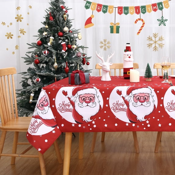 ZACOO Red 60"x84" Christmas Tablecloth Rectangle Winter Holiday Tablecover Xmas Santa Pattern Dining Table Cover for Home Decor Dining Room Banquet Party