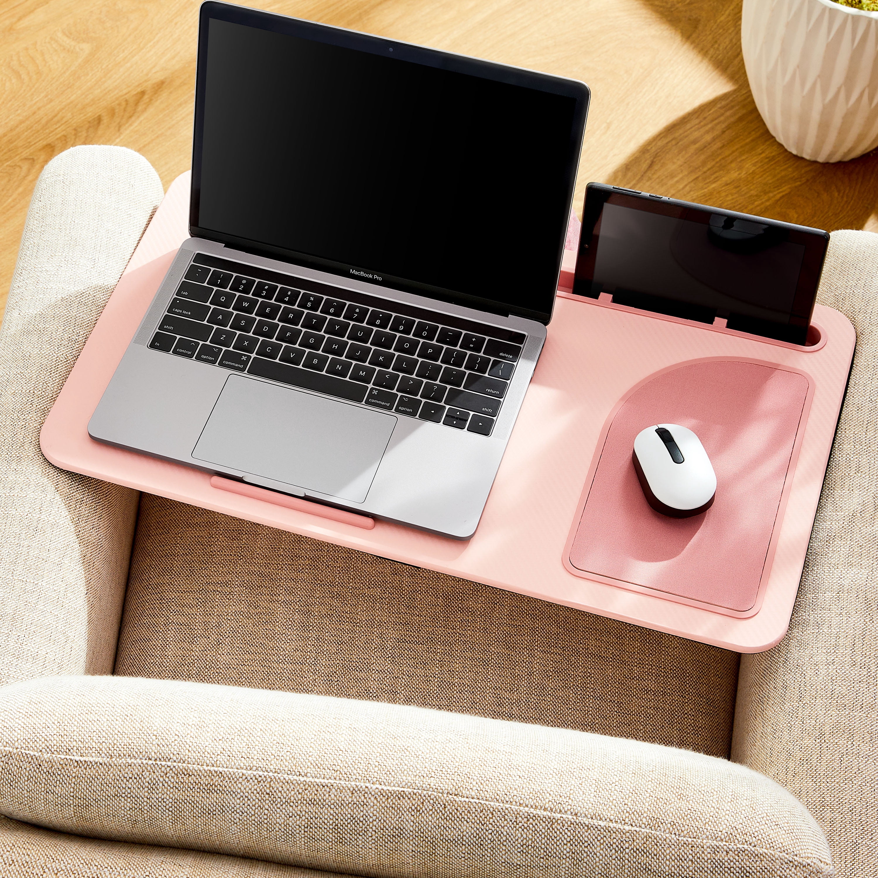 onn Lap Desk Portable Work Station  for 15.6" Laptops, Phone & Tablet, Pearl Blush