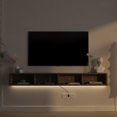 thumbnail image 2 of Floating TV Stand for TVs Up To 75'', High Gloss Top Modern Wall Mounted TV Stand with with Led Lights, Power Outlet, 4 Cabinets, Floating TV Cabinet Entertainment Center for Living Room, 2 of 7