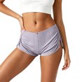 thumbnail image 3 of AHTJRT Micro Mini Pajama Shorts for Women Cute Low Rise Striped Knit Side Slit Ruched Lounge Shorts Summer Pjs Bottoms Purple S, 3 of 6