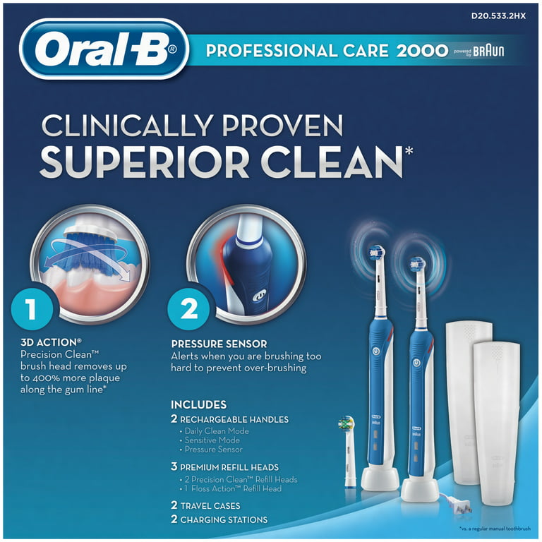 verwijderen gouden Bedrog Professional Care Oral-B Professional Care 2000 Rechargeable Toothbrush  with Bonus Refill - Walmart.com