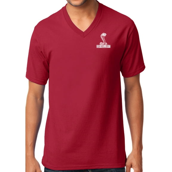 Ford Mustang SHELBY COBRA Emblem V-neck Tee Shirt, Large RED