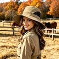 thumbnail image 2 of Unisex Fedora Wide Brim Hat Classic Beach Style Outdoor Sun Lightweight Travel Headwear For All Seasons, B-Khaki, 2 of 5