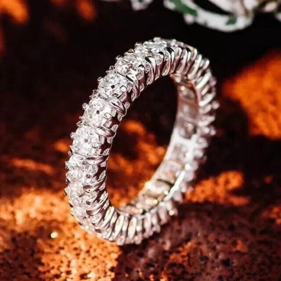 2Ct Round Cut Lab Created Diamond Full Eternity Women's Wedding Band Ring 14K White Gold Plated Silver