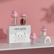 Gulicola Natural Glass Baby Bottles Set 4 Pack, Newborn Boy Breastfeeding Bottles with Slow Flow Nipples, 0 Months+, 3 oz & 5 oz - Pink