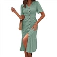 thumbnail image 2 of Vestido Veraniego Informal de Corta con Cuello en V para Mujer, con Botones y Estampado Floral, y Bolsillos Verde S, 2 of 5