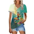 thumbnail image 2 of Spring Tops for Women Viikei Womens Tops Short Sleeve,Plus Size Tops for Women Short Sleeve V Neck Shirts,Women's New Short-sleeved V-neck Pullover Casual Printed Fashion Top Multicolor L, 2 of 7