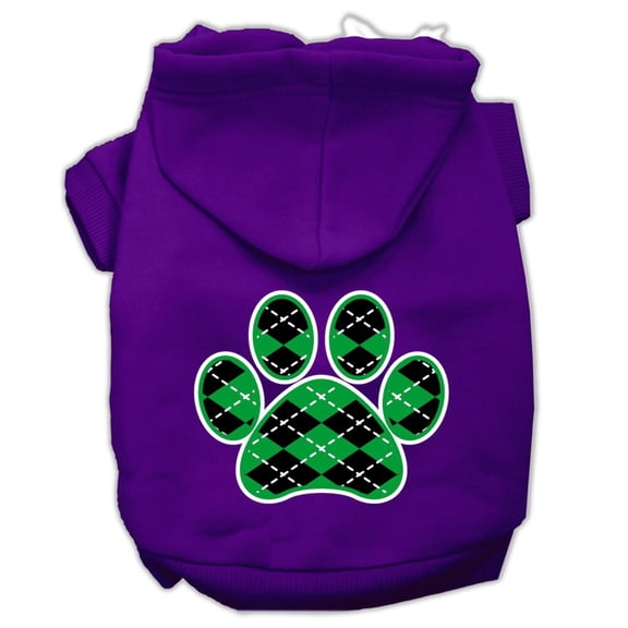 Pet Dog  Cat Hoodie Screen Printed, "Green Argyle Paw"