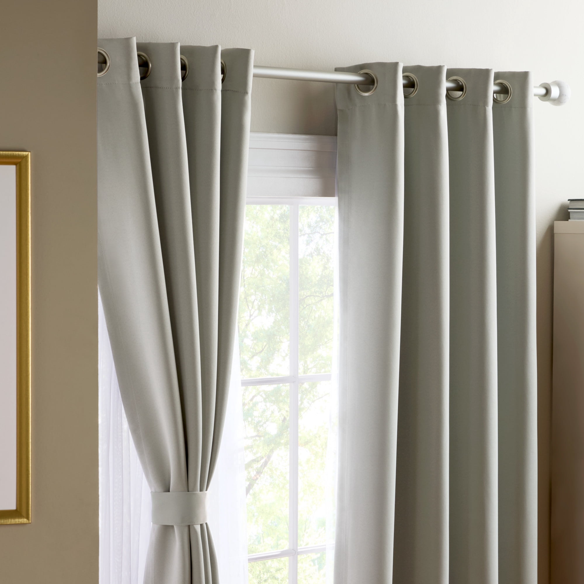 TOWN & COUNTRY LUXE Oslo Double Layer Indoor Curtains, Room Darkening and Sheer, Grommet Top, Energy Efficient, 2-Pack Set, 52"x96", Grey