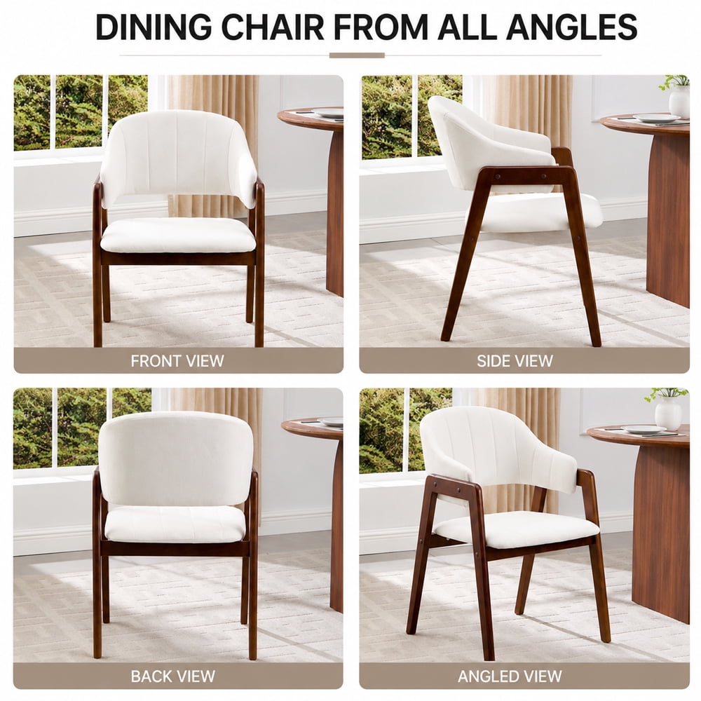 MOONMISS Mid-Century Modern Upholstered Dining Chair with Curved Back and Wooden Frame, Fabric Armchair for Dining Room Kitchen Living Room