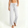 thumbnail image 2 of GUACER Women's Linen Lounge Pants - Wide Leg Drawstring Casual Trousers with Deep Pockets for Beach & Home, 2 of 6