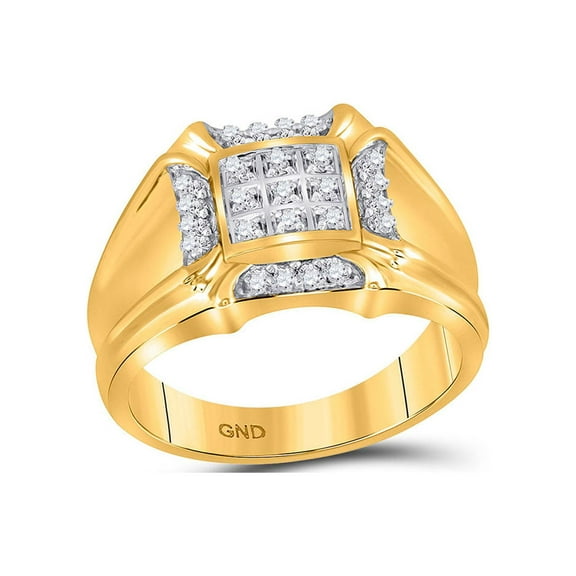 FB Jewels 10kt Yellow Gold Mens Round Diamond Cluster Ring 1/4 Cttw