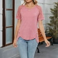 thumbnail image 6 of JGGSPWM Women's Casual Short Sleeve T Shirts Loose Breathable Comfortable Round Neck Basic Loose Tunic Tops Pink M, 6 of 8
