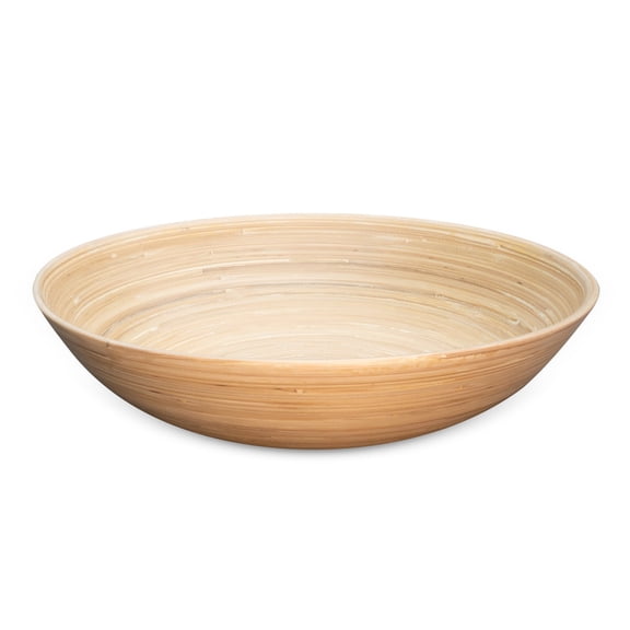 LEXA 14" Handmade Bamboo Salad Bowl – 130 oz Large Wooden Fruit Bowl for Kitchen Counter, Natural Bamboo