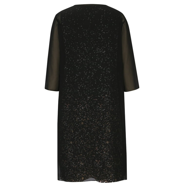 ZQGJB Womens Two-Piece Set Sparkly Midi Dress with Long Sleeve Cardigan  Loose Elegant Chiffon Sleeveless Plus Size Wedding Guest Dresses Suit Black  XL - Walmart.com
