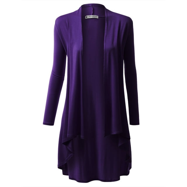 Doublju Womens Long Sleeve Basic Hi Lo Open Front Cardigan With Plus Size