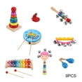thumbnail image 2 of Onever 9Pcs/Set Kids Children Wooden Drum Bell Wood Musical Instruments Hands-On Skill Developing Educational Toy, 2 of 8
