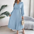 thumbnail image 4 of hotojiny Dresses for Women Long Sleeve Lace V Neck Wedding Gues Dress Flowy Pleated A-Line Dresses for Beach Vaction, 4 of 6