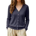 thumbnail image 2 of Women's Sweaters Women's Long Sleeve Cardigan Sweaters Button Up V Neck Knit Tops Fall Fashion Travel Clothes Church Outfits Cozy SweatersEarly Fall Fashion Must Haves navy blue L, 2 of 5