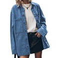 thumbnail image 2 of Womens Oversized Jean Jacket Casual Button Up Denim Overshirt Trendy Long Sleeve Denim Jacket Coat, 2 of 8
