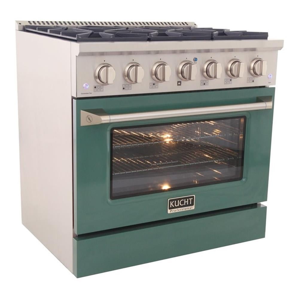 Pemberly Row 36" Modern Stainless Steel Natural Gas Range in Green/Silver