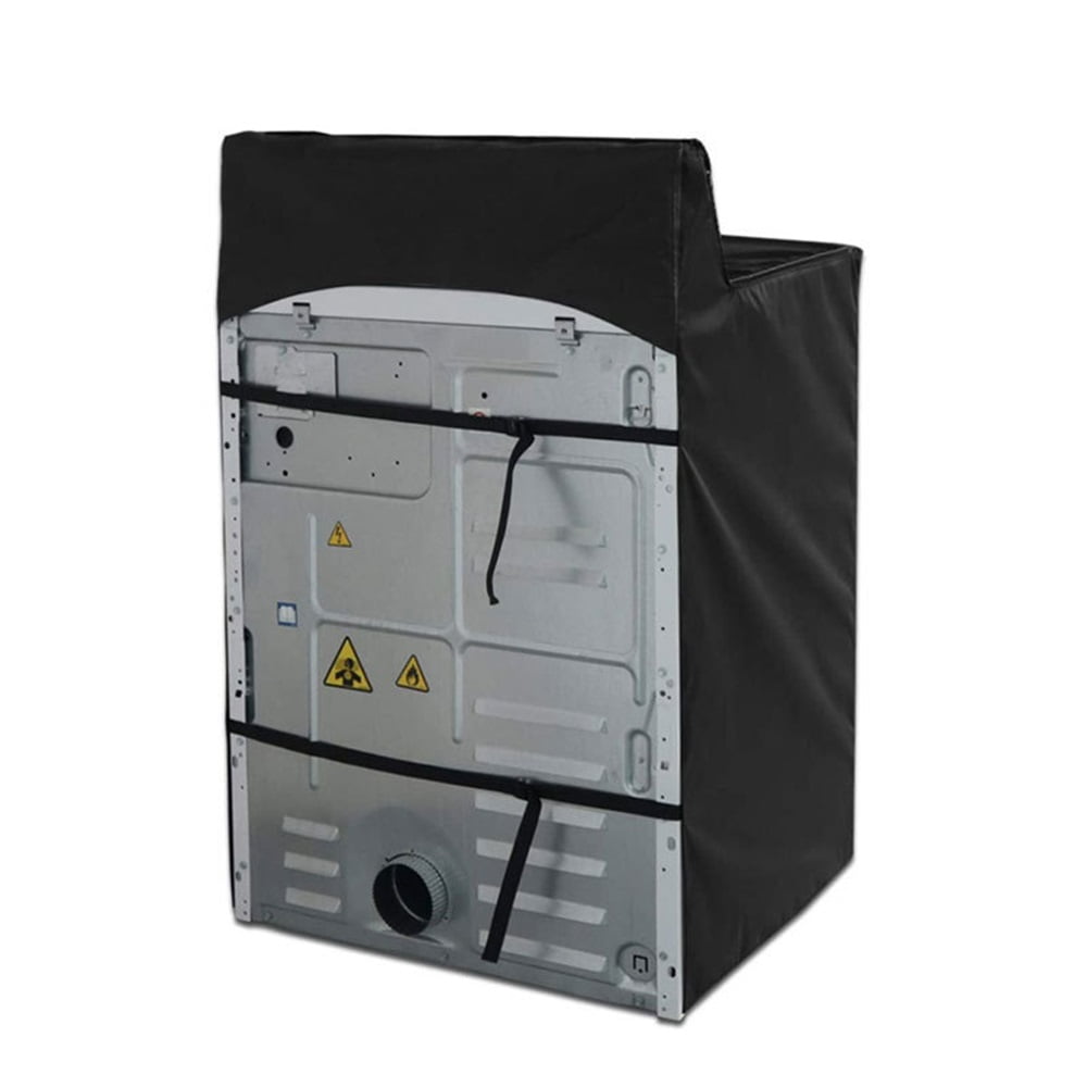 Top Load Washing Machine Cover Laundry Dryer Protect Cover Dustproof Waterproof Zipper Design for Easy Use Fit for Most Front-loading Machine(210D black coated with silver)