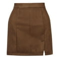 thumbnail image 3 of Gustave Women's High Waist Bodycon Mini Pencil Skirt Ladies Fashion Split A-Line Short Skirt Faux Suede Leather - Brown, S, 3 of 6